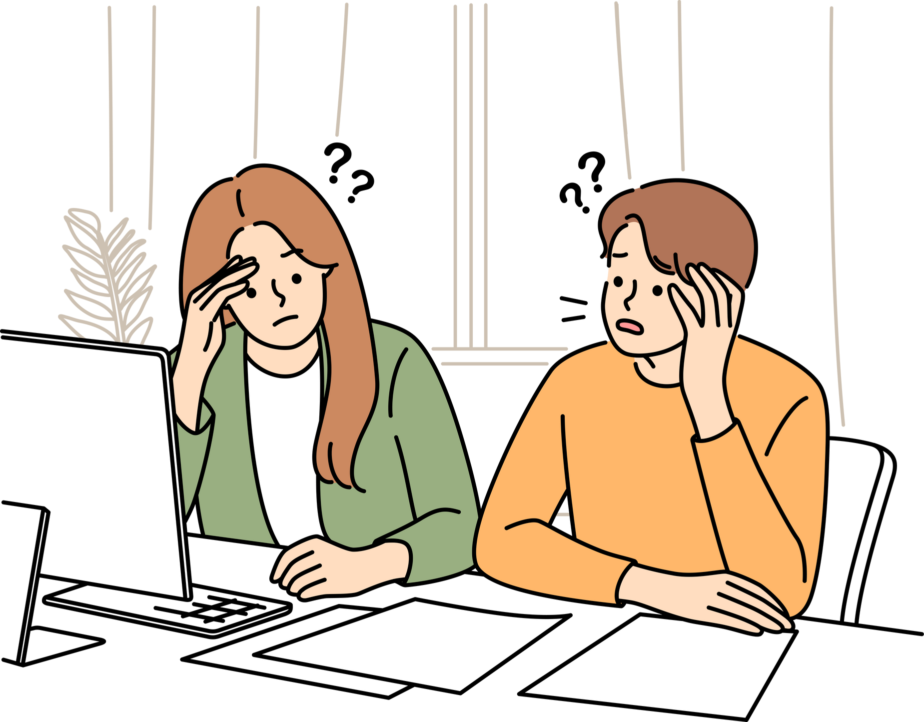 Unhappy couple confused with paper bills