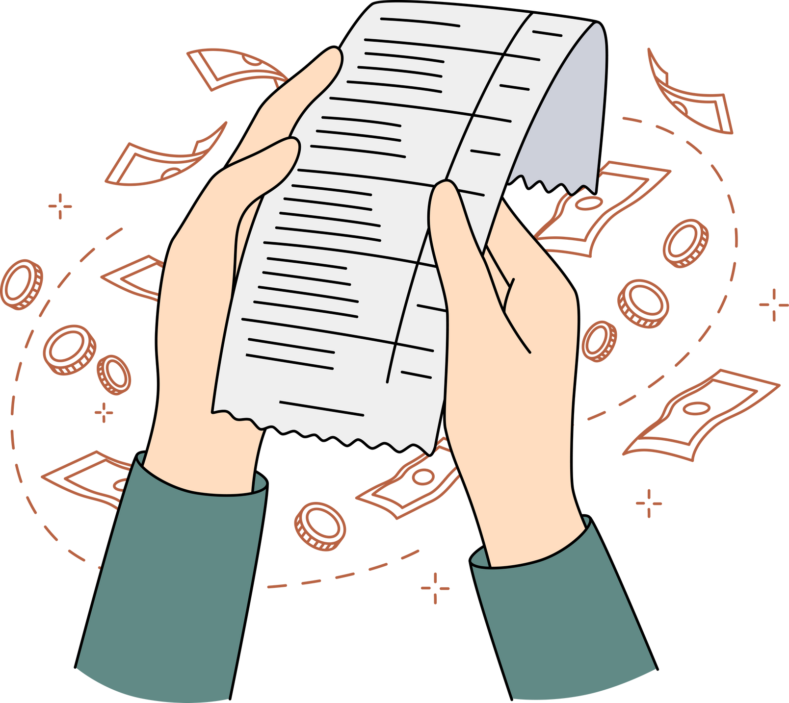 Person holding bill checking expenses