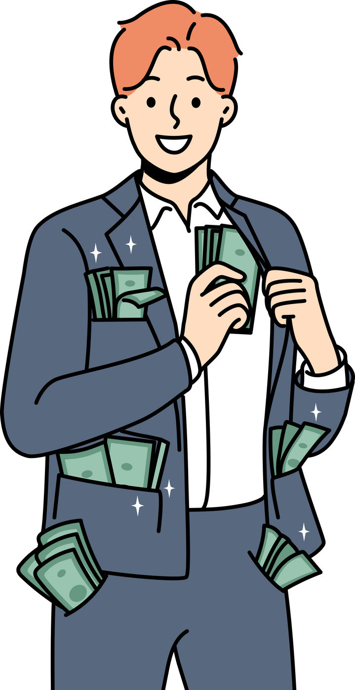 Wealthy Businessman with Money in Pockets